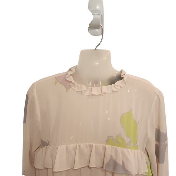 Cynthia Rowley Long Sleeve High Neck Tiered Floral Ruffle Shift Dress Pink Sze 6 - Picture 6 of 11